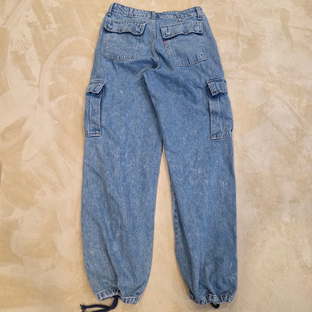 Levi's 94 Baggy Cargo Jeans W27 L32 Blue Denim Utility Distressed Adjustable Hem - Picture 8 of 10